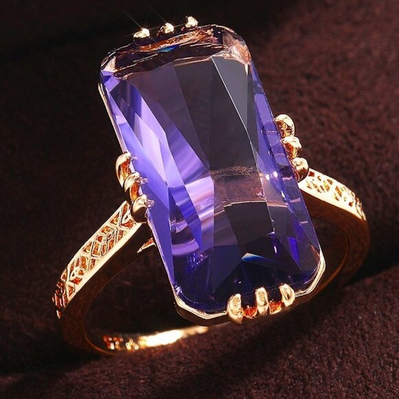 ▶Big Pure Royal Purple Zircon 14K Gold Ring for Women, F087 - Picture 2 of 7